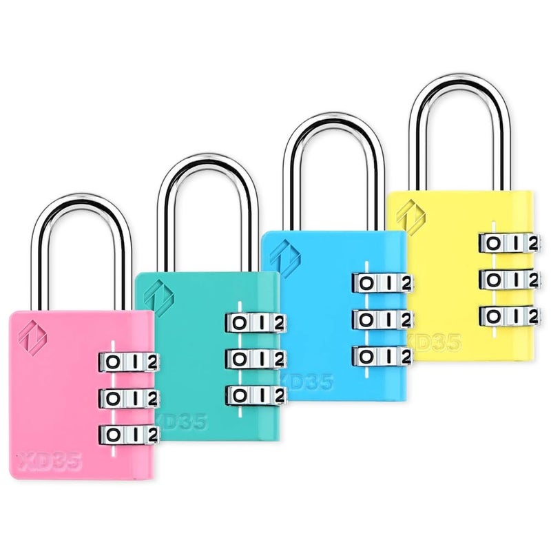 Zarker XD35 Combination Lock, 3-Digit Padlock for School Gym Sports LockerLock, Fence, Toolbox, Case, Hasp Storage (4-Pack, Pink, Emerald, Blue, Yellow) - Image 1